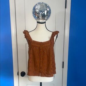 Lucky Brand Terracotta Boho Eyelet Blouse